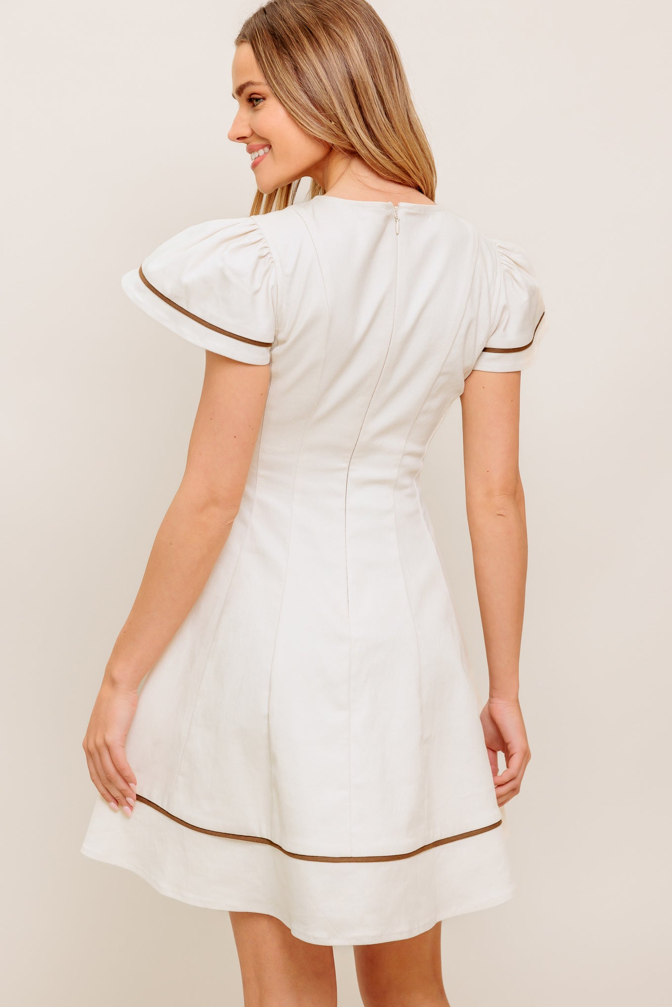 CREAM MILK TEA WOVEN MINI DRESS Flying Tomato